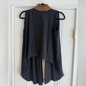 Elegant Black Sleeveless Blouse with Beaded Collar